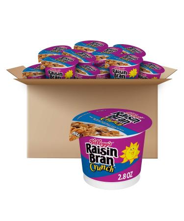 Kellogg's Raisin Bran Crunch Breakfast Cereal Cups, Fiber Cereal, Made with Real Fruit, Original, 33.6oz Case (12 Cups)