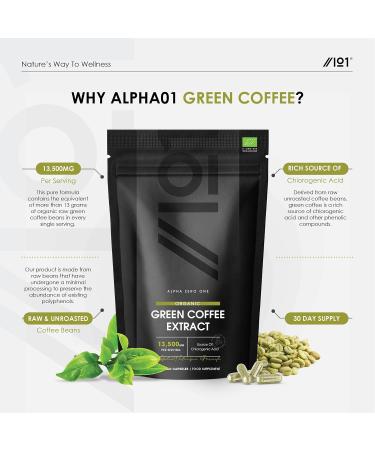 Organic Green Coffee Bean Extract 13500mg - Chlorogenic Acid Rich Coffea Arabica - 90 Vegan Capsules - Non-GMO & Additive-Free - Buy Online on GoSupps.com