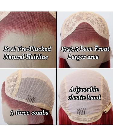 BTWTRY Red Synthetic Lace Front Wig - Long Straight Dark Red Heat Resistant Fiber Hair Wig for Women - Buy Online on GoSupps.com