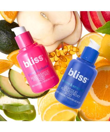Bliss Vitamin C Face Serum + Glow & Hydrate Hyaluronic Acid Peptides + Niacinamide Antioxidant Brightening Dark Spot - Anti-Aging - Renew Night Acne Glycolic Uneven Tone - Buy Online on GoSupps.com