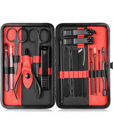 Keiby Citom Manicure Set 18pcs Professional Nail Clippers Kit Pedicure Care Tools-Stainless Steel Grooming Tools With Rose Gold PU Leather Case for Travel & Home (Black/Red) - Buy Online on GoSupps.com