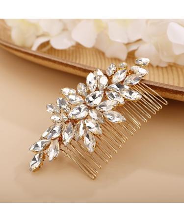 Chargances Crystal Bridal Hair Comb - Gold Wedding Rhinestone Hair Side Clip for Bride, Handmade Hair Accessory for Wedding & Prom - Buy Online on GoSupps.com