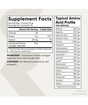 Buy Sports Research Marine Collagen Peptides Unflavored 12 oz - Boost Skin, Hair & Joint Health - Buy Online on GoSupps.com