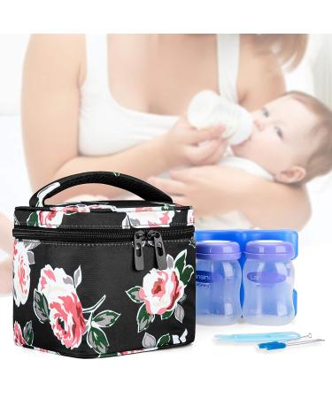 CURMIO Insulated Breastmilk Cooler Bag for Four 5 oz Bottles - Ideal for Daycare, Travel & Nursing Moms - Black Flowers (Bag Only) - Buy Online on GoSupps.com