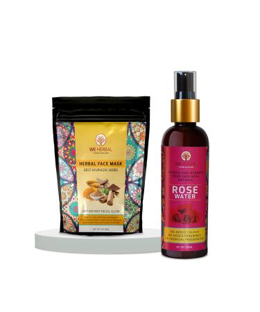WE HERBAL Face Care Combo | Herbal Face Pack 50g & Rose Water 100ml | Purifying Soothing & Moisturizing | Suitable for All Skin Types