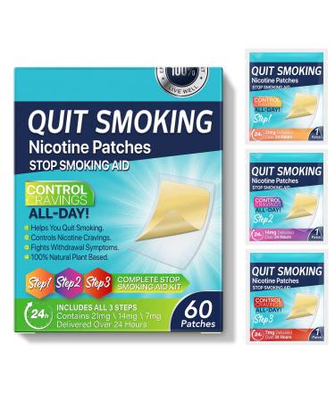 Quit Smoking Patches,Steps 1 Through 3 to Quit Smoking,Stop Smoking Aid, 21mg, 14mg, 7mg Easy and Effective Anti-Stickers, Best Product to Help Stop, 60 Patches