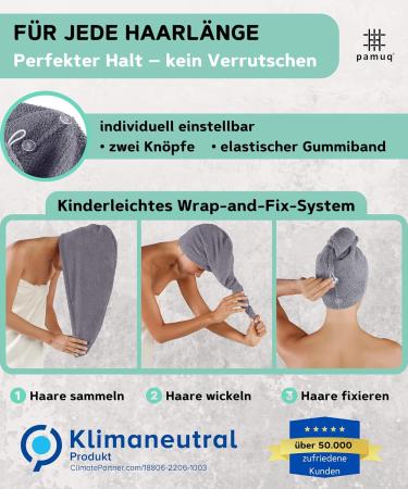 Buy Pamuq 100% Cotton Hair Turban with Buttons - Quick-Drying Gray Hair Towel - 1 Piece Turban for Effortless Drying - Buy Online on GoSupps.com