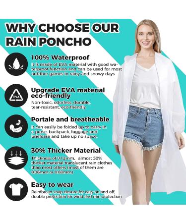 BFONS 2 Pcs Reusable White EVA Rain Ponchos for Adults | Waterproof Rain Coats for Camping, Hiking & Travel | Drawstring Hood & Sleeves | Men & Women - Buy Online on GoSupps.com