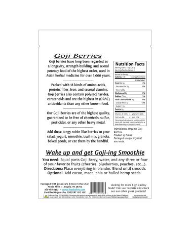 Organic Goji Berries - Foods Alive Superfoods 8 oz (227 g) - Nutrient-Rich Superfood - Buy Online on GoSupps.com