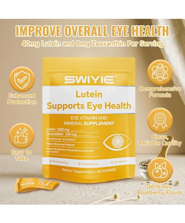Swiyie Lutein Gummies Eye Vitamin and Mineral Supplement with 20mg Lutein & 4mg Zeaxanthin Gummy Vitamins for Eye Health Support Naturally Flavored 60 Gummies - Buy Online on GoSupps.com