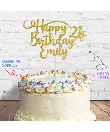 Cakeshop Cake Decoration Pack | Happy Birthday Premium Double Sided Glitter Card Cake Topper Sign & 25g Party Pack of Cake Sugar Sprinkles | Custom Name & Age Cake Decorations (Gold) Non-Prime Glitter Card: Gold - Buy Online on GoSupps.com