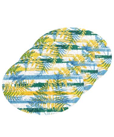 3-Pack Cleaning Kitchen Sponges Oval Blue Yellow Leaf Stripes Kitchen Cellulose Dishwashing Wood Pulp Cotton