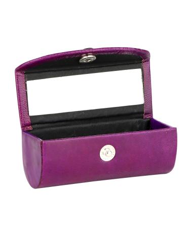 CHERKRAFT Premium Soft Leather Lipstick Case with Mirror for Purse Handbag Organizer / Lipstick Holder (Purple)