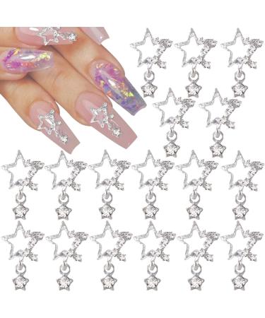OIIKI 30Pcs Alloy Star Nail Charm  Stars Crystal Nail Gems  Rhinestones Nail Art Dangle Charm for Women Girls Nails DIY Manicure Jewelry Nail Accessories Silver