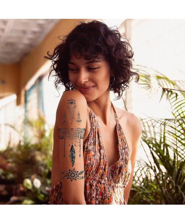 Classic Flower Style Dark Blue Temporary Tattoos for Women - Waterproof & Long-Lasting - Buy Online on GoSupps.com