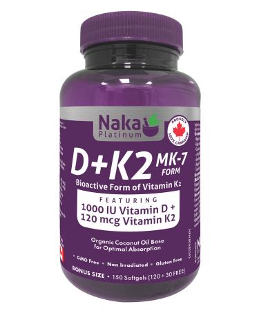 Naka Platinum Vitamin D (1000 IU) + Vitamin K2 (120 mcg) (150 Count (Pack of 1))