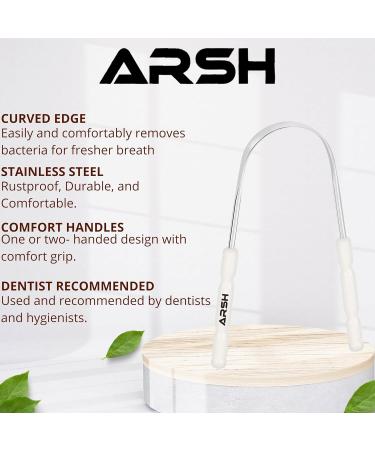 Arsh Tongue Scraper for Adults & Kids - Stainless Steel Tongue Cleaner for Oral Care Bad Breath Reduction and Hygiene - Durable Tongue Scrubber (White - Buy Online on GoSupps.com