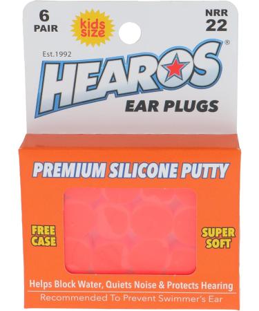 HEAROS Reusable Kids Ear Plugs for Swimming - Waterproof Comfortable Floating Silicone Putty Moldable One Size 6 Pairs with Case NRR 22 Hearing Protection - Buy Online on GoSupps.com