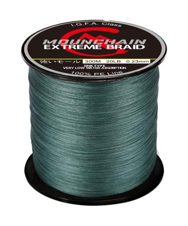 Mounchain Braided Fishing Line, 4 or 8 Strands Abrasion Resistant Braided Lines Super Strong 100% PE Sensitive Fishing Line 300M / 500M / 1000M 8 Strands- 30LB - 328Yds Dark Green