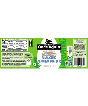 Once Again Organic Creamy Blanched Almond Butter 12oz - USDA Organic, Gluten Free, Peanut Free, Vegan, Kosher, Paleo - 12 Ounce Glass Jar - Buy Online on GoSupps.com