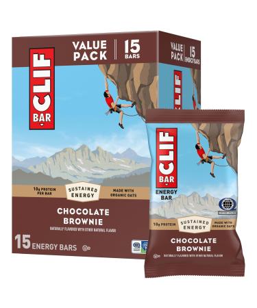 CLIF BAR - Energy Protein Bars - Chocolate Brownie - Made with Organic Oats - Energy Bars - Non-GMO - (15 Pack) Chocolate Brownie 15 Count