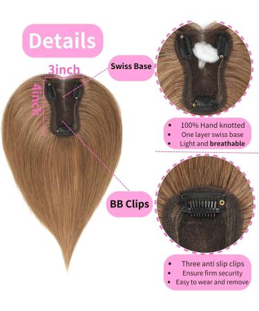 GULALUUK Real Human Hair Topper for Thinning Hair - Ombre Light Brown/Dark Roots (10inch) - 120 Density Swiss Base Clip-in Topper - Buy Online on GoSupps.com