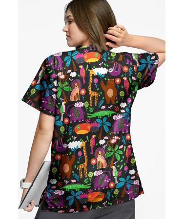 Happy Scrubs Jungle Party Print Unisex Scrub Top | XS-3X | 2 Pocket V-Neck Medical Uniform - Buy Online on GoSupps.com