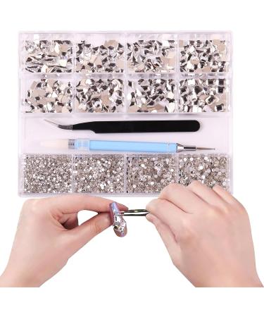 HOINCO White Nail Art Rhinestones Kit - 3320pcs Crystal Gems & Round Beads for DIY Nail Crafts | Tweezers Pen Included - Buy Online on GoSupps.com