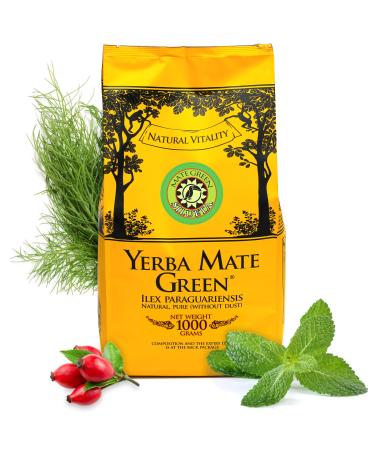 Mate Green Yerba Mate Green Silueta 1000g | Matte Green Brazilian Tea 1kg | Light Sweet & Sour Tea | With Mint Leaf Rosehip | Fruit & Apple Flavour | High Quality Large Pack |