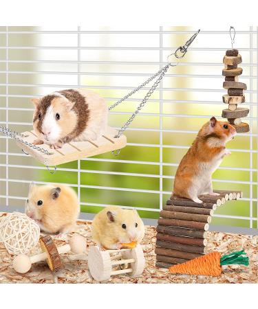 Hamster Chew Toys Set - Wooden Teeth Care Accessories for Small Animals - Ideal for Guinea Pigs, Chinchillas, Gerbils, Mice, Rats - Includes Swing, Seesaw, and Bridge - Buy Online on GoSupps.com