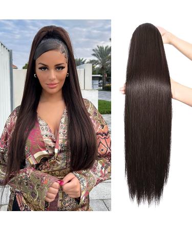 Ponytail Extensions Hair Part Porce Extension Brown Long Hair extension Extension Art Hair Natural Clip in Zopf Magic Paste wrap Around Ponytail Hairpiece Mossbraun 70cm 081c 70cm/28 -inch Central Brown 8/10