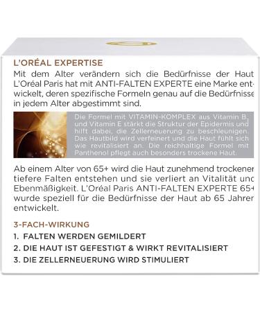 L'Or al Paris Anti-Falten Experte Tagescreme 65+ Anti-Age Gesichtscreme mit Vitamin Komplex mildert tiefere Falten festigt und vitalisiert die Haut 50ml Single - Buy Online on GoSupps.com
