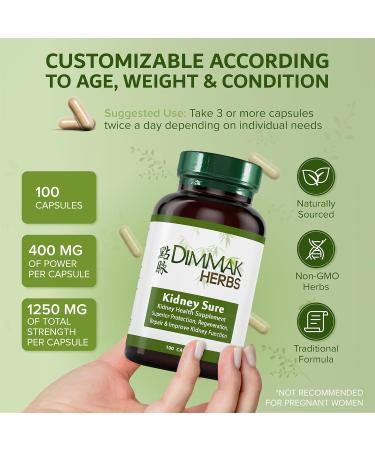 Dimmak Herbs Kidney Sure- Kidney Cleanse & Revitilization Tonic- Organic Herbal Support for Renal Health Urinary Tract Flow & Vitality- TCM Doctor Formulated Vegan- 400mg 100 Capsules - Buy Online on GoSupps.com