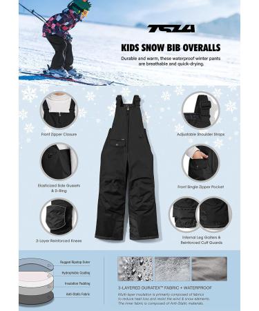 TSLA Kids Winter Snow Bibs | Waterproof Insulated Overalls for Boys & Girls | Windproof Ski Pants | Black - Size 7 - Buy Online on GoSupps.com
