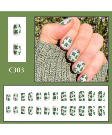 24pcs St. Patrick's Day Short Square Coffin Fake Nail Green 3D Press on Nails St. Patrick's Day Nails Luxurious Nails Acrylic Nails Fake Nails For Women Girls - Buy Online on GoSupps.com