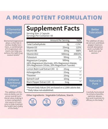 Lukaree Magnesium Complex Supplement 500mg, Magnesium Glycinate, Malate, Taurate, Citrate Complex & Herbal Extracts, High Absorption Chelated 120 Vegan Non-GMO Capsules for Rest, Energy, Mood 60 Count (Pack of 2) - Buy Online on GoSupps.com