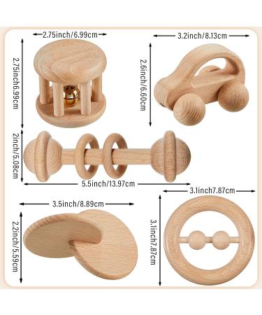 Wooden Montessori Baby Toys Set | Rattles, Push Car & Newborn Gifts | 0-12 Months - Buy Online on GoSupps.com