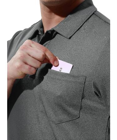 Gopune Men's Short Sleeve Polo Shirt | Quick Dry Outdoor Golf Shirt with Pocket - Deep Grey (Size Large) - Buy Online on GoSupps.com