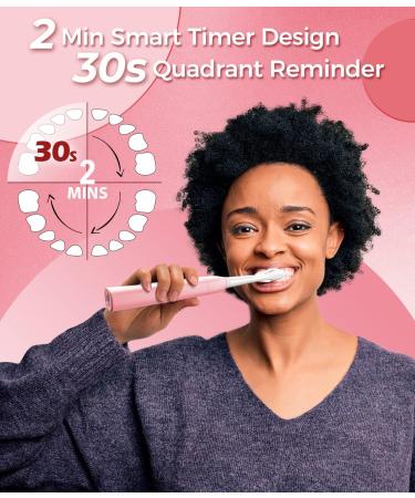 Electric Toothbrush Sonic | 8 Brush Heads 40000 VPM | 5 Modes Fast Charge | Lasts 30 Days | Rechargeable | Adults (Pink) - Buy Online on GoSupps.com