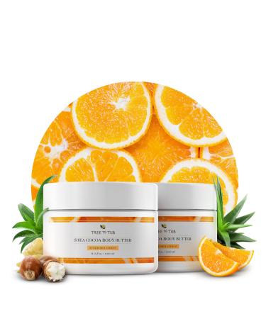 Tree to Tub Shea Body Butter for Dry Extremely Dry Sensitive Skin - Moisturizing Body Cream for Women & Men Hydrating Body Lotion Moisturizer w/Vitamin C Organic Cocoa All Natural Citrus Scent