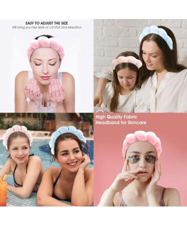 YOOLEETC 2 Pack Headbands - Sponge & Terry Cloth Fabric for Skincare, Makeup Removal, Shower - Pink & Blue - Buy Online on GoSupps.com