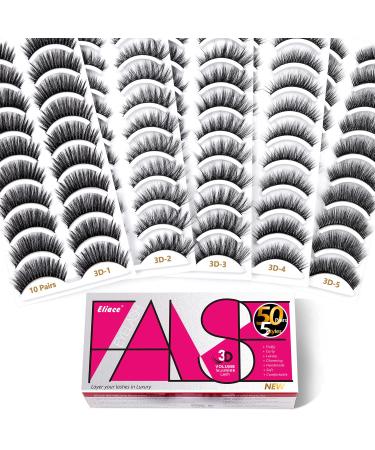 Eliace False Eyelashes, Cat Eye Mink Lashes 50 Pairs Super Value Pack 5 Stylish Styles , Volume 3D Faux Mink Lashes Curly & Full, Fake Eyelashes Natural Look, Eye Lashes Sets Pack