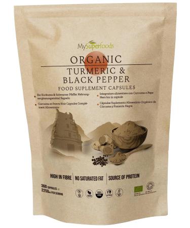 Turmeric & Black Pepper Capsules | Organic | 2250mg per Serving | 360 Vegan Capsules | Natural Source of Curcumin | MySuperfoods Black Pepper 360 count (Pack of 1)