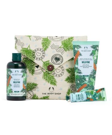 The Body Shop Pine & Divine Wild Pine Essentials Gift Set Invigorating Pine Scented Holiday Skincare Kit Vegan 3 Items
