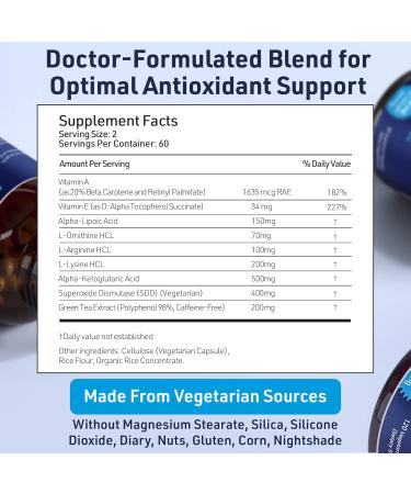 SOD Antioxidants Supplement for Healthy Aging - 400mg Superoxide Dismutase L-Arginine Vitamins A & E - Immune Support - 120 Capsules - Buy Online on GoSupps.com