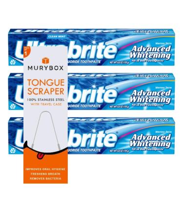 CoIgate Ultra Brite Advanced Whitening Toothpaste Toothpaste Whitening 6.0 oz (Pack of 3) + MB Tongue Scraper with Travel Case