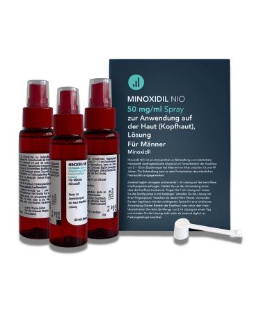 Nio Minoxidil 5% - 3x60ml hair care solution 50mg minoxidil/1ml counteracts hair loss for men with hereditary hair loss promotes hair growth 2x daily spray head & pipette