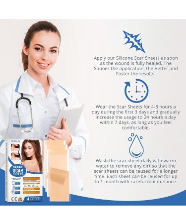 VICVINUEL Silicone Scar Sheets - Reduces New Scars in 1 Month and Old in 3-6 Months - Large Sheets 4 PCS (2.4 x 6 each) - Buy Online on GoSupps.com