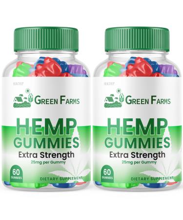 (2 Pack) Green Farms Hemp Gummies - Official Formula - Green Farms Gummies with Hemp Extract 500 mg Extra Strength Performance Hemp Blend Great Taste Big Size Gummy New 2023 1500mg (120 Gummies) 60 Count (Pack of 2)