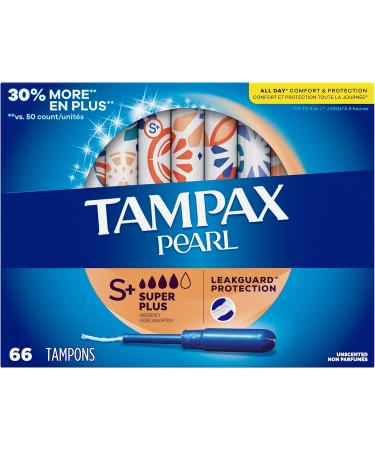 Tampax Pearl Tampons with LeakGuard Braid Super Plus Absorbency Up to 100% Leak and Odor Free Protection Unscented 66 Count 66 Count Super Plus - Buy Online on GoSupps.com